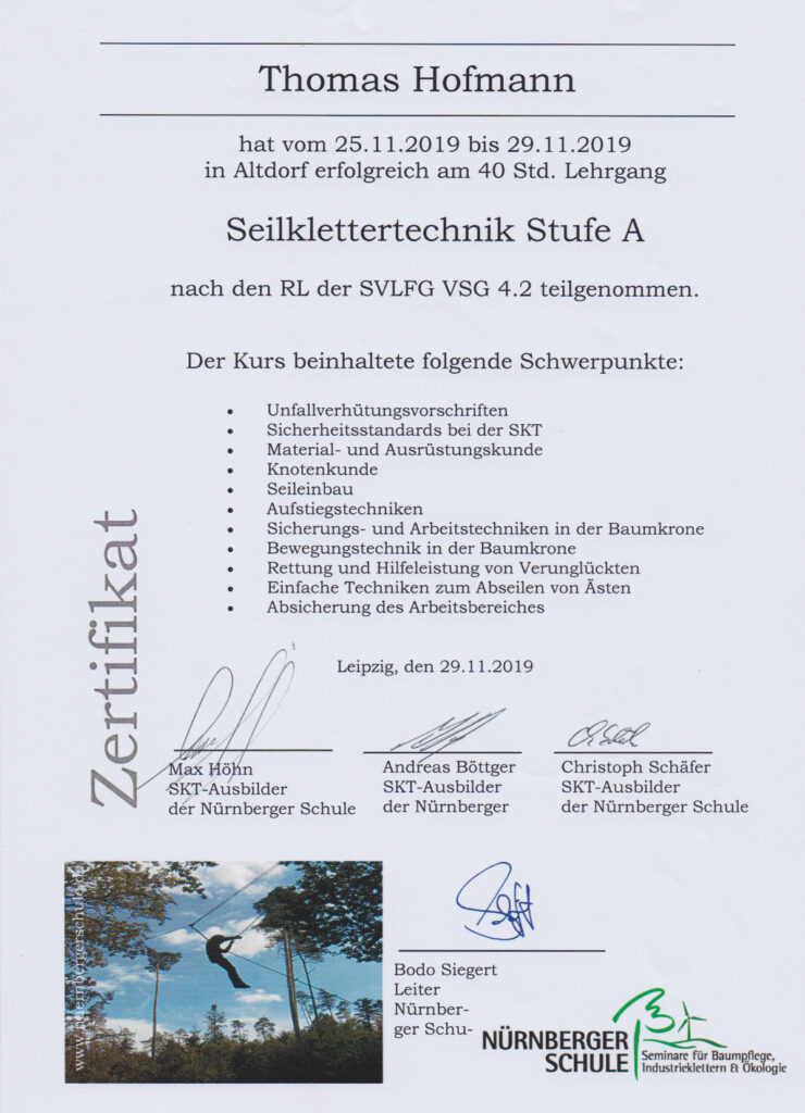 Teammitglied mit Zertifikat — Baumdienst Hofmann Dessau